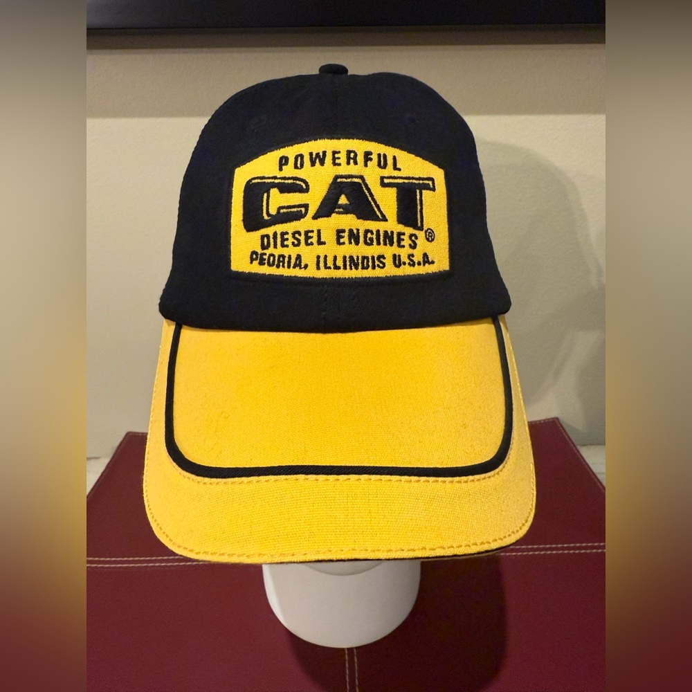 CAT Caterpillar Diesel Engines Strapback Trucker Hat Black and Yellow EUC